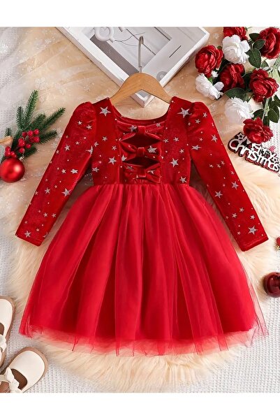 OEM Red dress with silver stars, 7-8 years, 122-128 cm