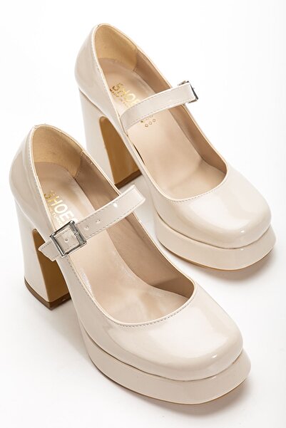 Hayalimdeki Ayakkabı Women's Beige Patent Leather Special Design Platform Heeled Shoes