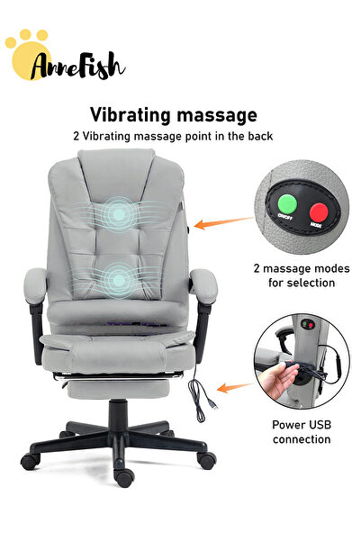 AnneFish Ergonomic Office Desk Computer Chair PU Leather Swivel Adjustable Height High-Back Reclining Chair