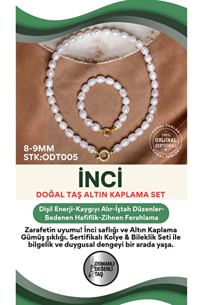 OSMANLI DEĞERLİ TAŞ Sertifikalı Doğal Taş İnci Altın Kaplama 925 Ayar Gümüş A...