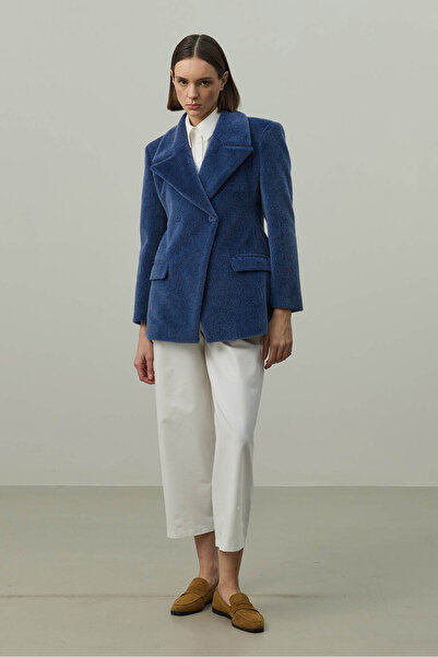 Fahhar Belted Cashmere Blazer Jacket Blue