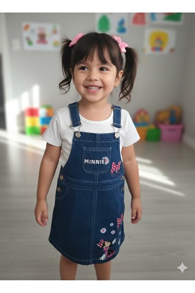 ruhaay Kız çocuk baskılı mevsimlik askılı kot elbise