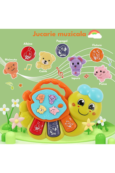 RCO Interactive musical toy with functions and lights, Mini Organ Caterpillar Green, 15x11 cm, +12 months