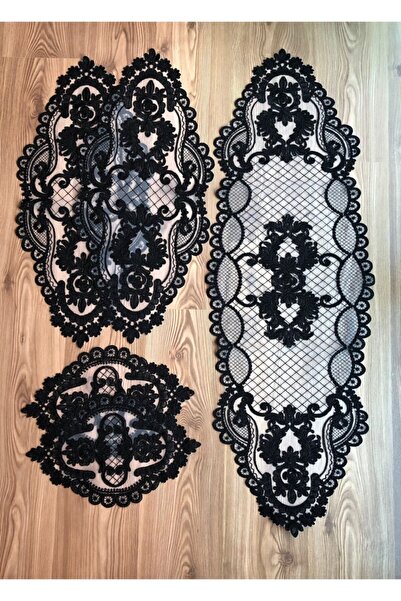 WENESSİ Fransız Dantelli Salon Takımı 5 Parça (siyah)