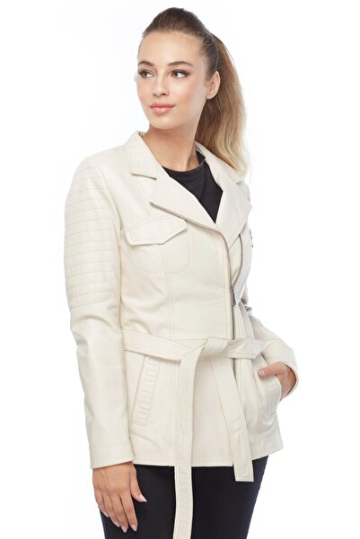 Deriza Gia Women's Genuine Leather Coat Beige