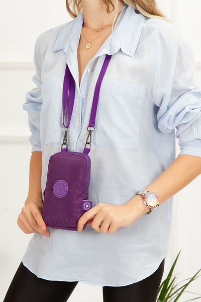 Newish Polo Cerff Leather Clup Crinkle Waterproof Shoulder Bag with Phone Compartment Purple (19x12)
