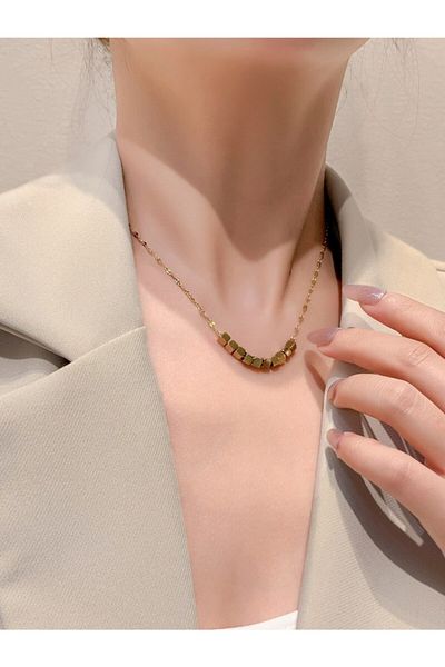 X-Lady Accessories Gold Color Geometric Cube Bead Decoration Necklace