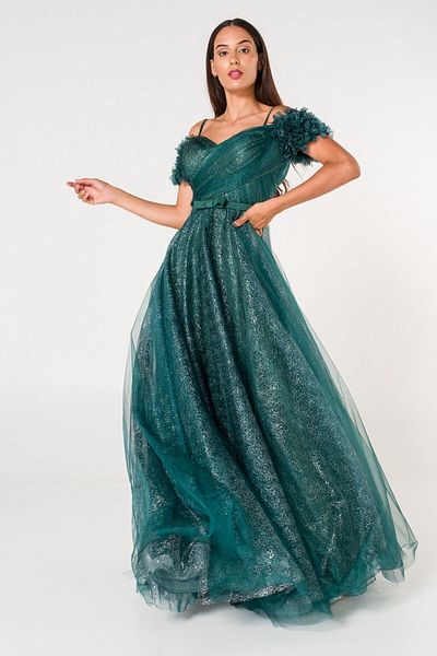 SpringStore Emerald Rope Strap Off Shoulder Evening Dress