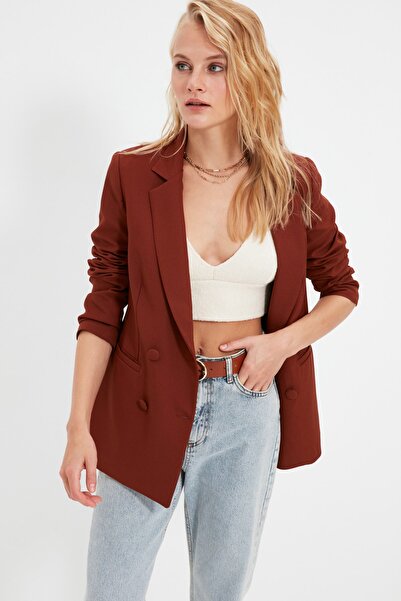 Trendyol Collection Kamelfarbener Blazer mit gewebtem Futter und zweireihigem Verschluss TWOAW20CE0051