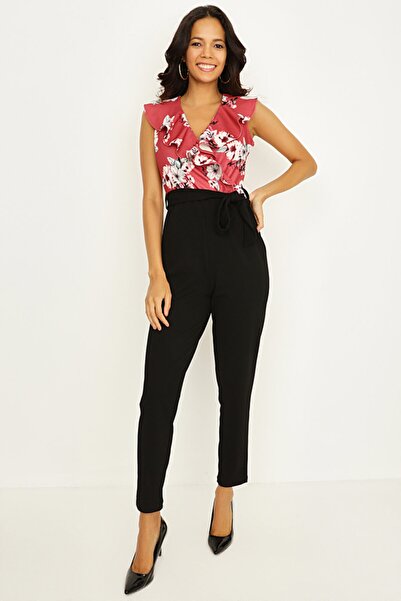 Select Moda Γυναικεία πολύχρωμη ολόσωμη φόρμα με βολάν στο λαιμό και ζώνη