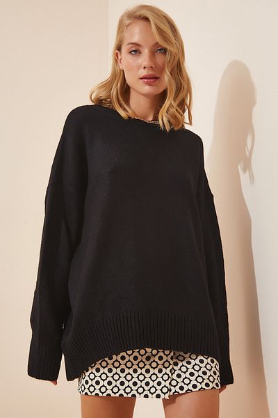 Happiness İstanbul Schwarzer Oversize-Strickpullover für Damen PN00054