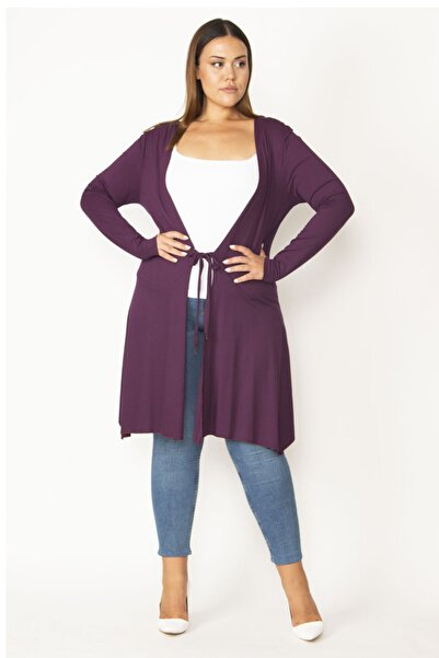 Şans Plus Size Cardigan - Purple - Regular