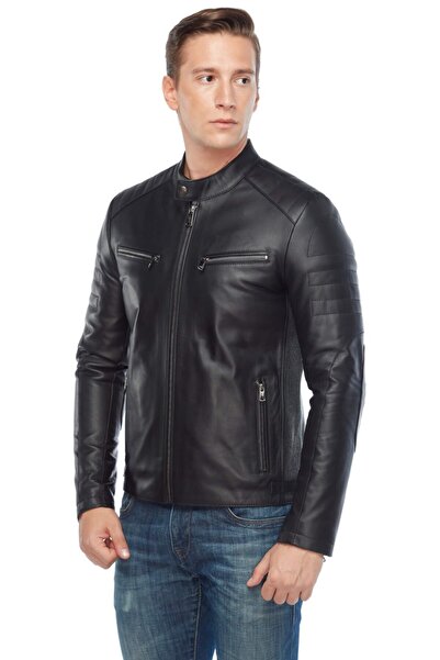 Deriza Brando Men's Sports Leather Jacket Black