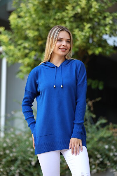 Farklı Marka Капюшон з трикотажу Örme Kazak Saks Donna Lavella 12107