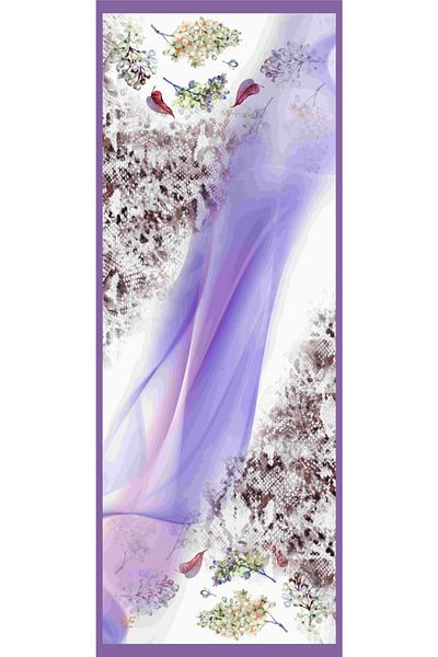 19V69 ITALIA Lilac Purple Cream Shawl Floral Pattern Elegante Series with Scarf Hanger and Gift Set 75x200 Cm