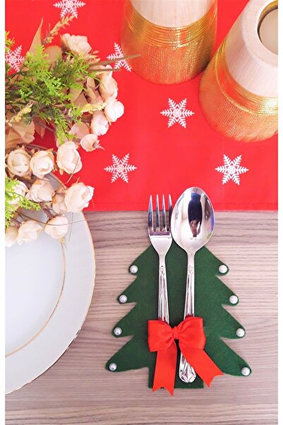 PEMBE MAVİ SÜS Set de prezentare de Anul Nou Suport pentru tacâmuri din pâslă verde cu perle