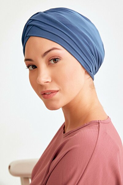 Gültopu Eşarp & Şal Kadın 3 Bantlı Açık Indigo Renk Sosyete Bonesi