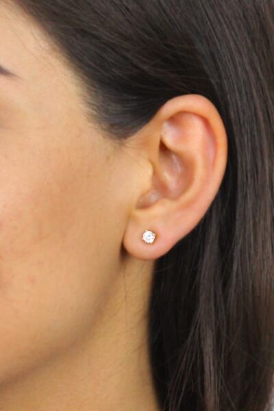 Artuklu Telkari 925 Ayar Gümüş Altın(gold) Kaplama 4 Mm Tek Taş Model Kadın/kız Küpe