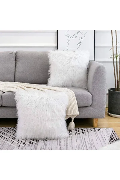 LadiesHome غطاء وسادة من القطيفة البيضاء مقاس 45x45