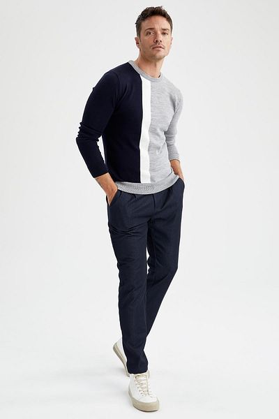 DeFacto Slim Fit színes blokkolt kötöttáru pulóver