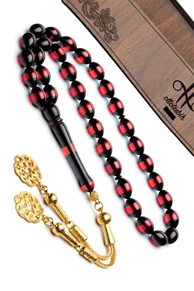 OTTOTESBİH Men's Gift Love Knot Tasseled Red Vertical Powder Amber Rosary