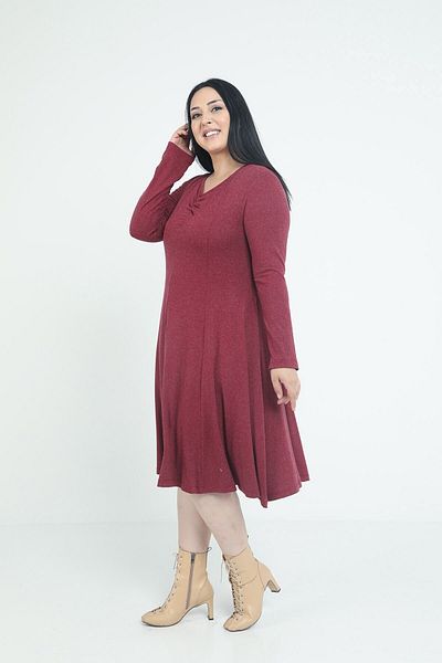 DISENTIS MODEST Rochie evazată midi din viscoză din lână cu decolteu în V