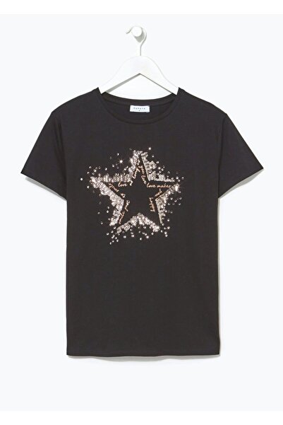 Kübra Tekstil Μαύρο γυναικείο μπλουζάκι με αστεράκι