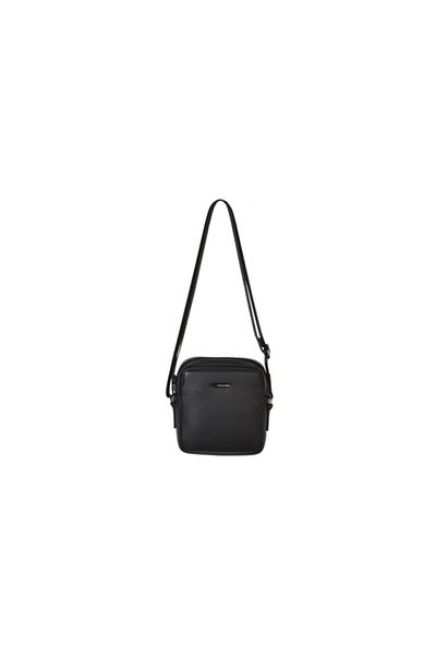 Eminsa Black Genuine Leather Men's Strap Shoulder Bag