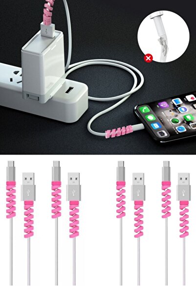 Buffer 2 Adet 4'lü Apple, Android Şarj Aleti Kablosu Koruyucu Silikon Spiral Yay Aparat