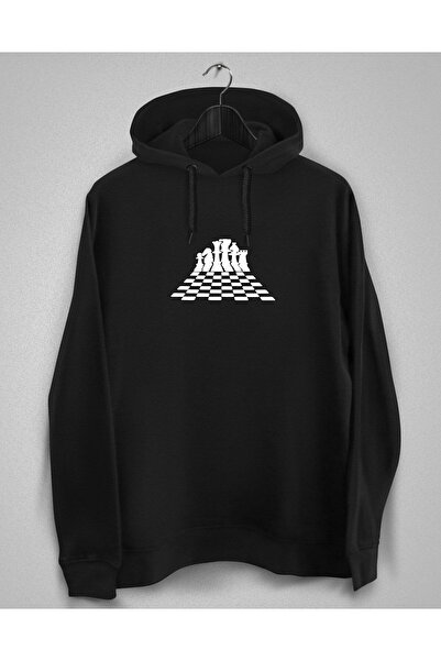 IvırZıvır Μπλούζα φούτερ unisex με στάμπα σκάκι σε μαύρο χρώμα