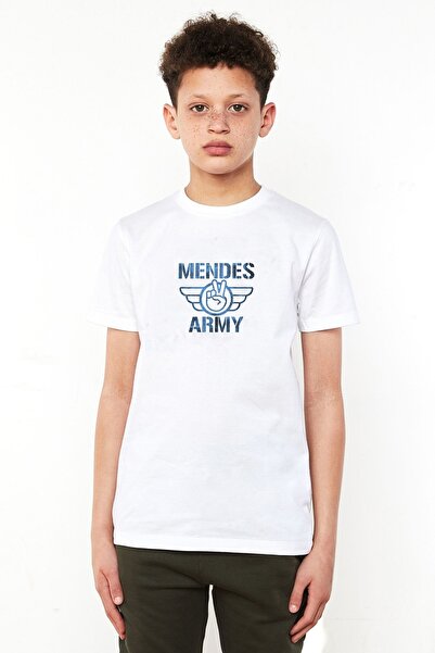 QIVI Unisex dečija bela majica Shawn Mendes Army Štampano