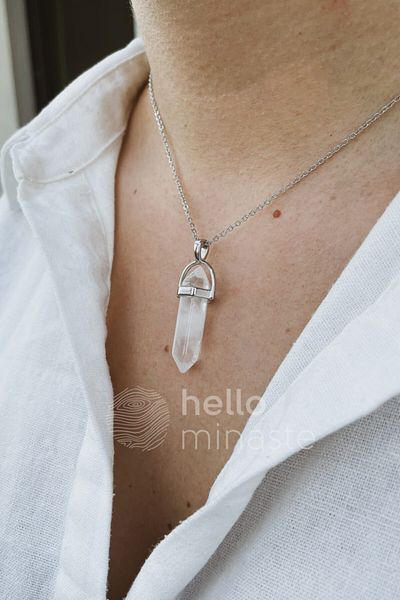 Hello Minaste Crystal Quartz Stone Natural Gemstone Hexagonal Column Pendant