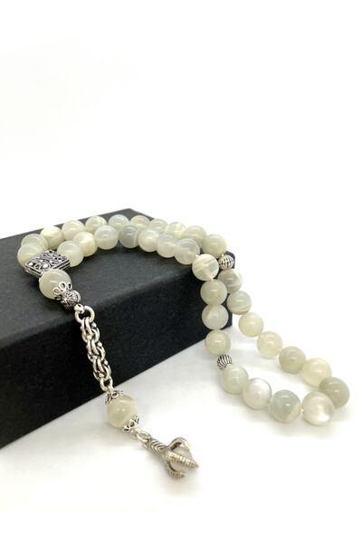 AgateStones Γνήσιο Ασημένιο Ροζάριο από Φεγγαρόπετρα