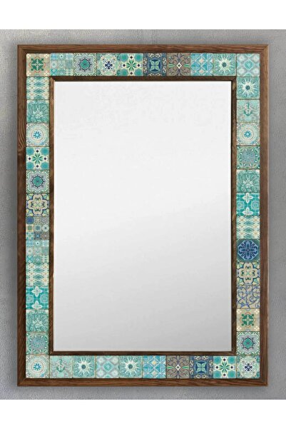 Oscar Stone Decor Ahşap Çerçeveli Mozaik Doğaltaş Ayna 53 X 73 Cm