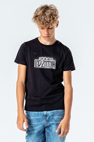 QIVI Tricou cu imprimeu Led Zeppelin negru pentru copii unisex