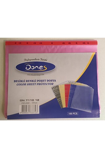 Dones Delikli Renkli Poşet Dosya 100 Lük Paket Pembe Renk