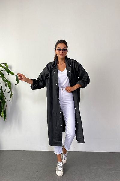 Butik Gardrop Women's Black Snap Detail Transparent Raincoat