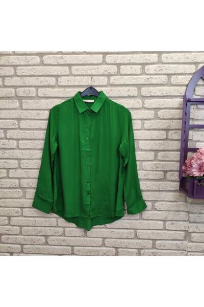 Generic Brand Women's Green Basic Regular Fit Woven Viscose Fabric Shirt Blouse