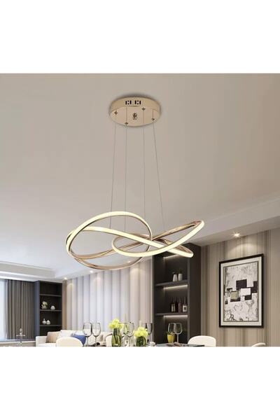 burenze Dimmerli Modern Sarkıt Led Avize Gold Sarı Kademeli 3 Renk Işık Kumandalı