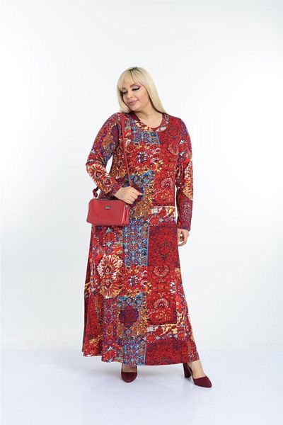 Mezura Women's Plus Size Long Sleeve Viscose Combed Cotton Hijab Suitable Long Dress