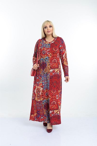 Mezura Women's Plus Size Long Sleeve Viscose Combed Cotton Hijab Suitable Long Dress