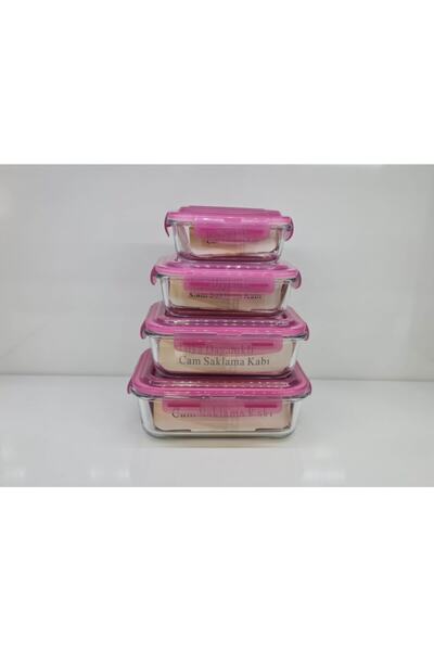 Newore 4 Lü Borcam Saklama Kabı Isıya Dayanıklı Kelepçeli Vakumlu Kapaklı Pembe