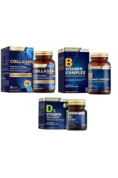 Nutraxin Type 1 and Type 3 - 30 Tablets Containing Hydrolyzed Collagen+d3 Vitamin 1000 Iu 120 Tablets+b Complex 60 Tablets