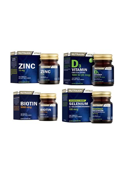 Nutraxin Zinc for Health 15 Mg 100 Tablets + Vitamin D3 120 Tablets + Biotin + Selenium - Skin Hair Nail