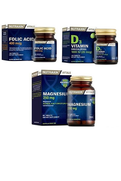 Nutraxin 400mcg Folic Acid + 1000ıu D3 + 250mg Magnesium (Citrate)