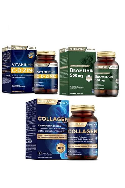 Nutraxin Vitamin Max C-d-zinc - 60 Tablets Containing Collagen + Bromelain 500 Mg + Hydrolyzed Collagen 30 Tablets