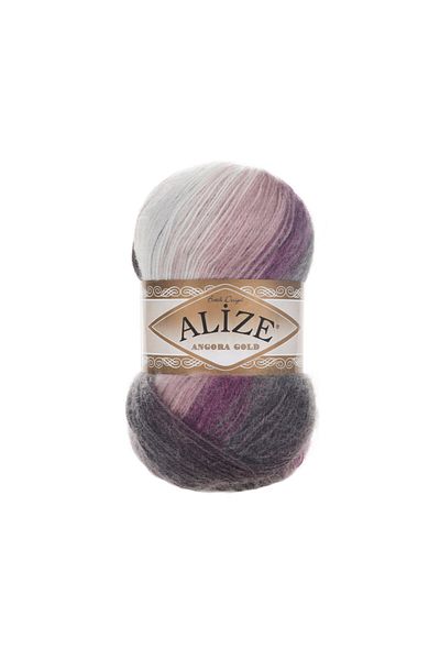 Alize Angora Gold Batik 1986 Gray Plum Color Hand Knitting Thread - 5 Pieces