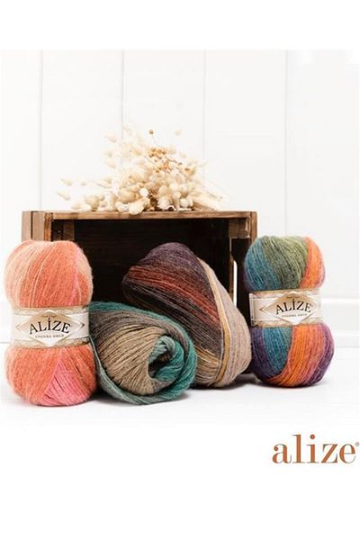 Alize Angora Gold Batik 1986 Gray Plum Color Hand Knitting Thread - 5 Pieces
