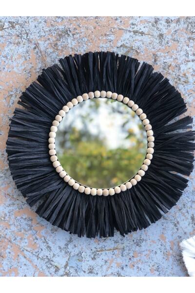 DARKBLUE GİYİM Dekoratif Ayna / Bohem Boncuklu Rafya Ayna