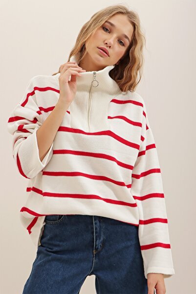 Trend Alaçatı Stili Sweater - Red - Oversize